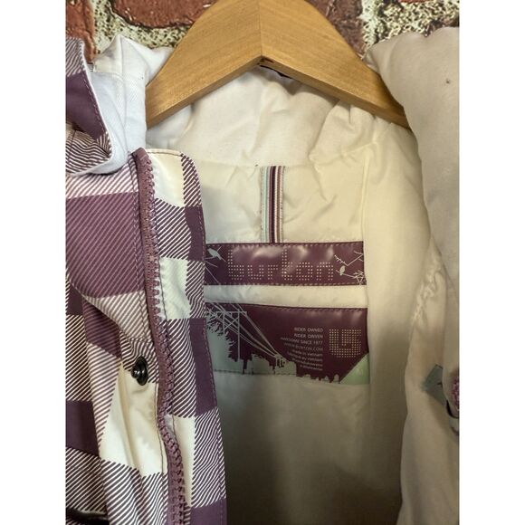 Burton Womens Purple Checkered Full Zip Hooded Ski Snowboard Jacket Size Medium - Picture 3 of 3